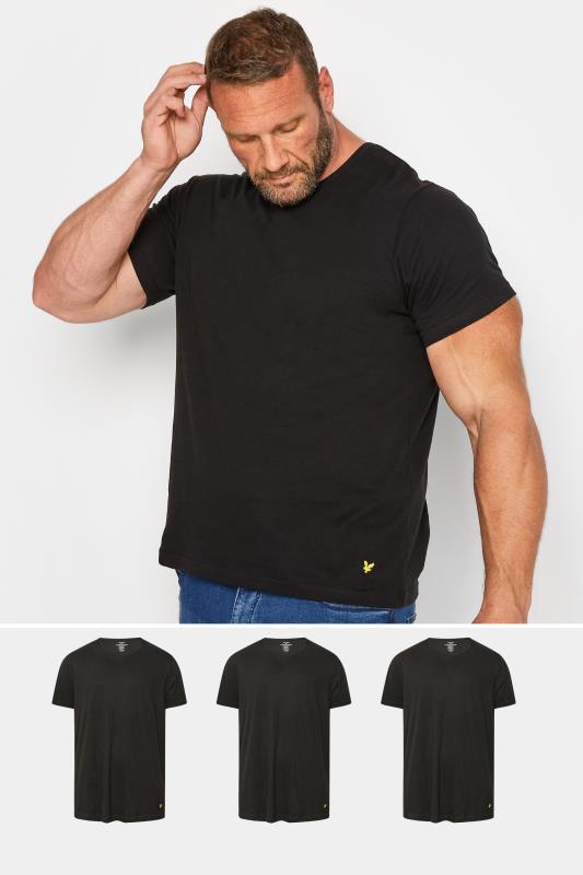 Plus Size  LYLE & SCOTT Big & Tall 3 Pack Plain Black Lounge T-Shirts