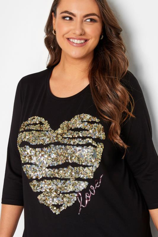  dla puszystych YOURS LUXURY Curve Black Heart Sequin Embellished Top