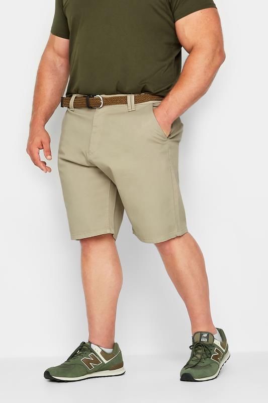 Men's  KAM Big & Tall Beige Brown Belted Chino Shorts