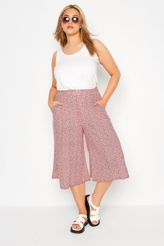 Curve Red Ditsy Print Jersey Culottes               Sizes 14-32 2