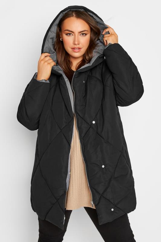 Plus Size Black Quilted Shawl Collar Coat | Yours Clothing 4