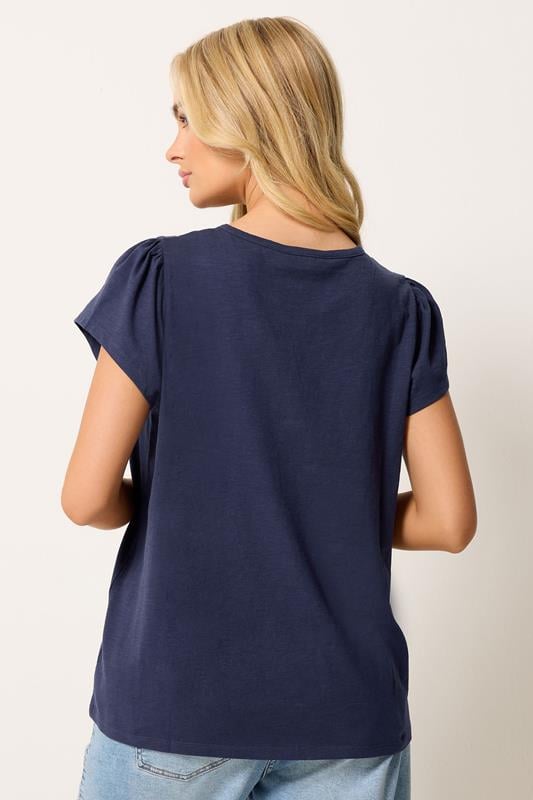 M&Co Navy Blue Embroidered Cotton Notch Neck Top | M&Co 2