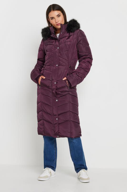 Tall  LTS Tall Purple Faux Fur Trim Padded Longline Coat