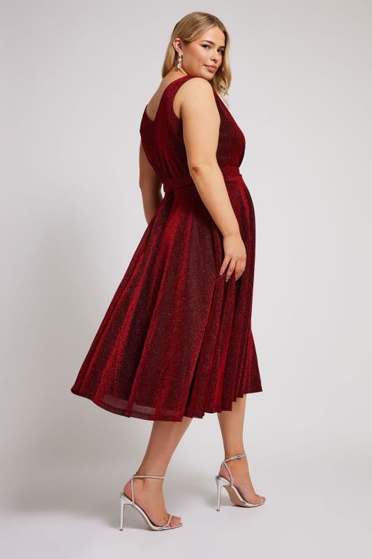 YOURS LONDON Plus Size Red Metallic Wrap Skater Dress | Yours Clothing 5