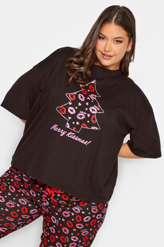 LIMITED COLLECTION Plus Size Curve Black Christmas Tree Print Pyjama Top | Yours Clothing  3