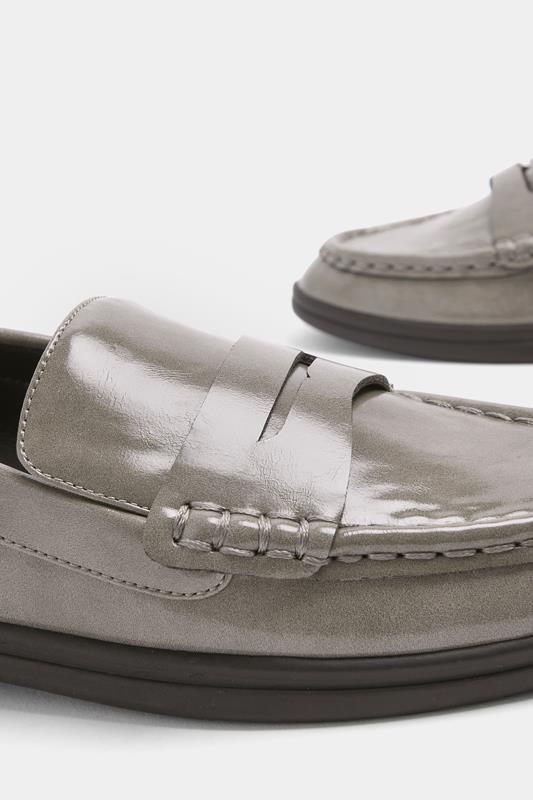 Grey Faux Leather Flatform Loafers In Wide E Fit | Yours Clothing 4