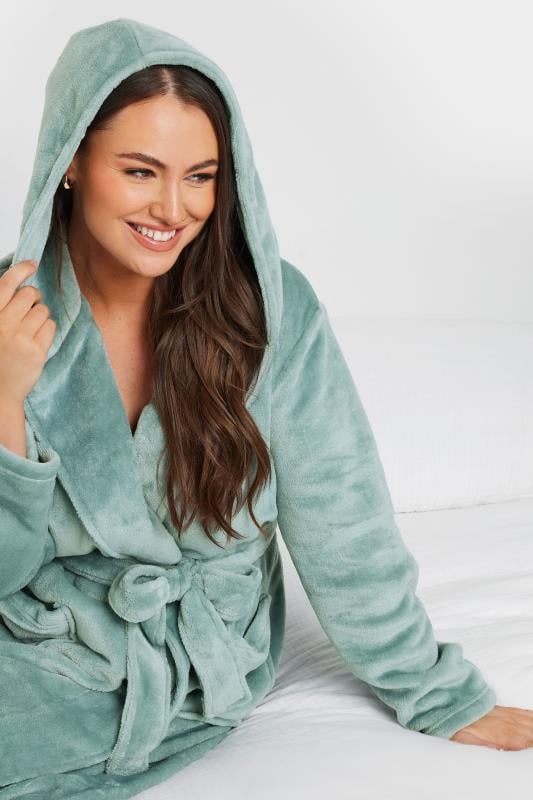 YOURS Plus Size Mint Green Hooded Dressing Gown | Yours Clothing 4