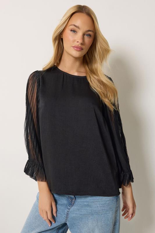  M&Co Black Pleated Sleeve Blouse
