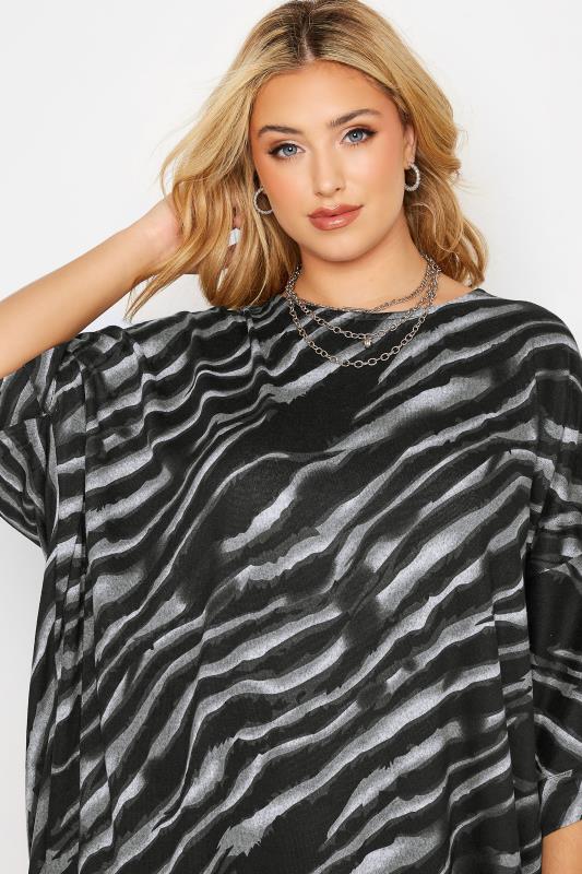 Plus Size Black & Grey Zebra Print Hanky Hem Top | Yours Clothing 4