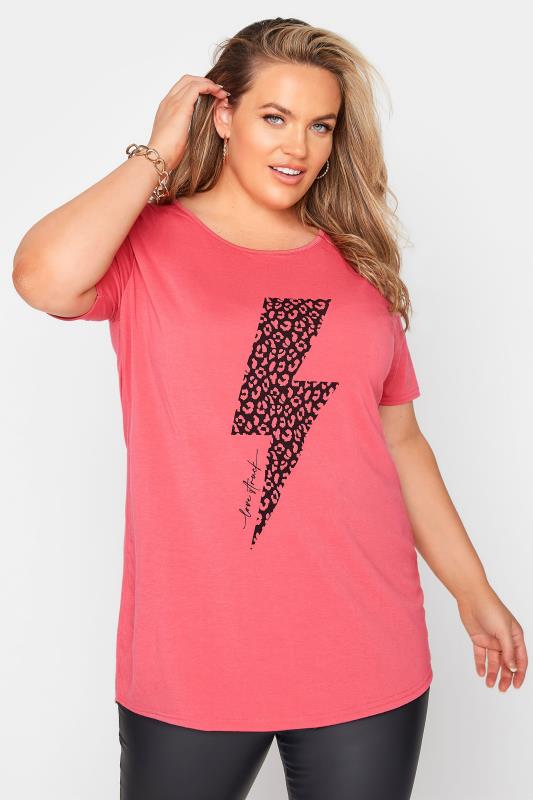 Curve Pink Lightning Bolt Boyfriend T-Shirt 1