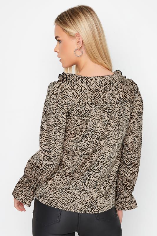Petite Brown Leopard Print Ruffle Neck Blouse | PixieGirl 4