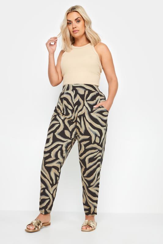 YOURS Plus Size Beige Brown Zebra Print Harem Trousers | Yours Clothing 2