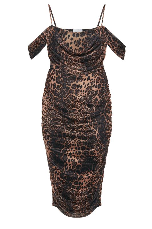 YOURS LONDON Plus Size Brown Leopard Print Cold Shoulder Dress | Yours Clothing 6