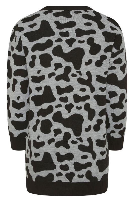 Plus Size Curve Black & Grey Cow Print Knitted Cardigan | Yours Clothing 7