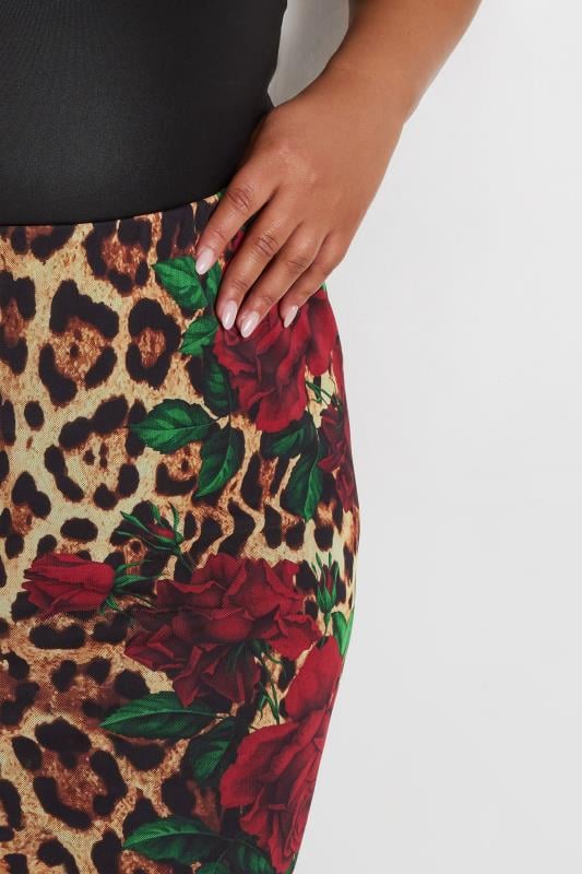 LIMITED COLLECTION Plus Size Brown Leopard Print Rose Maxi Skirt | Yours Clothing 4