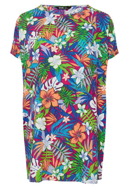 YOURS Plus Size Blue & Green Tropical Print Tunic Dress | Yours Clothing 6