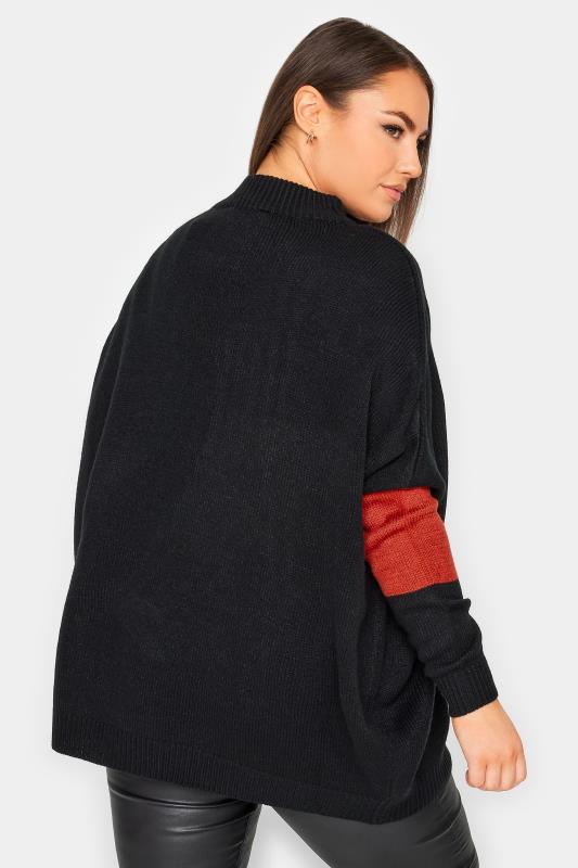 YOURS Plus Size Black & Rust Orange Colourblock Knitted Jumper | Yours Clothing 3