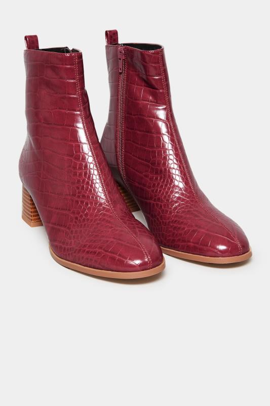LTS Wine Red Croc Block Heel Boots In Standard Fit | Long Tall Sally 2