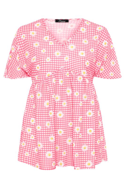 LIMITED COLLECTION Curve Pink Gingham Floral Kimono Top_F.jpg