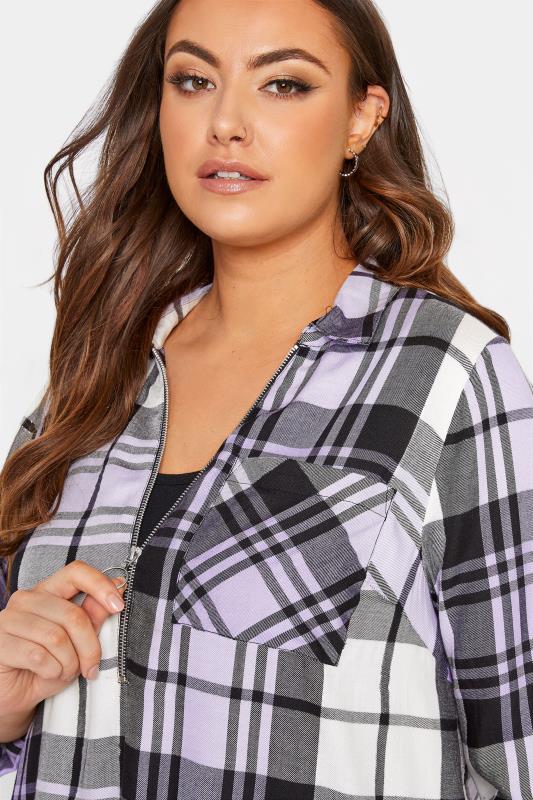 Plus Size Lilac Purple Zip Check Shirt | Yours Clothing  4