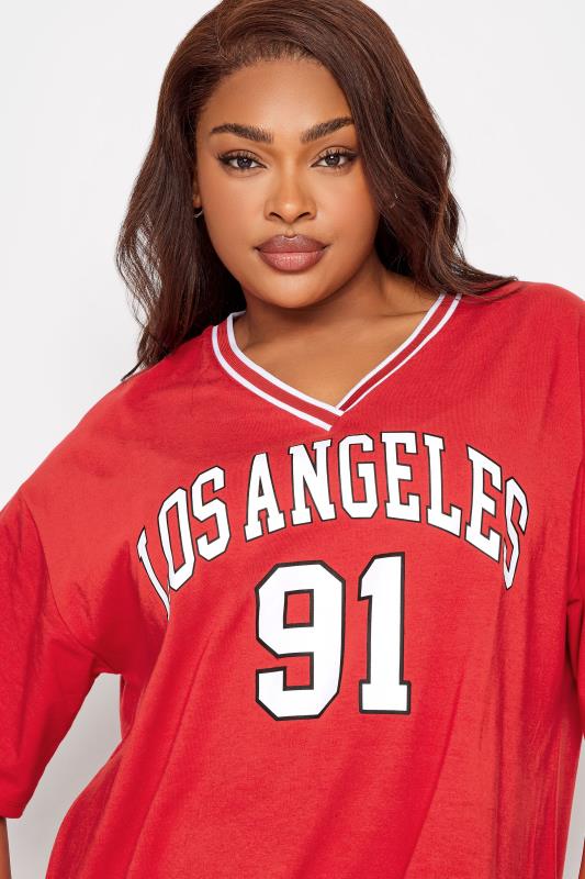 YOURS Curve Plus Size Red 'Los Angeles' Slogan Varsity Top | Yours Clothing 4