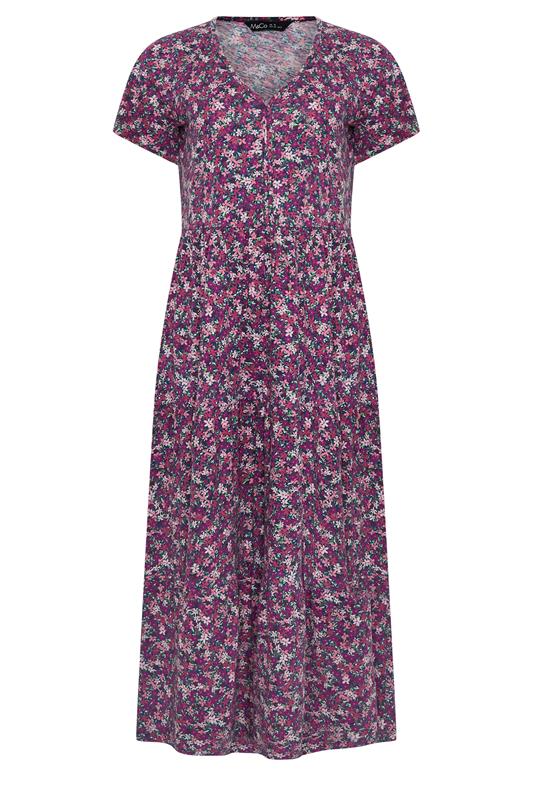 M&Co Berry Purple Ditsy Floral Cotton Tiered Maxi Dress | M&Co 5