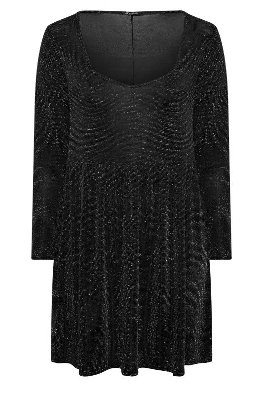 LIMITED COLLECTION Plus Size Black & Silver Glitter Sweetheart Neck Dress | Yours Clothing 6