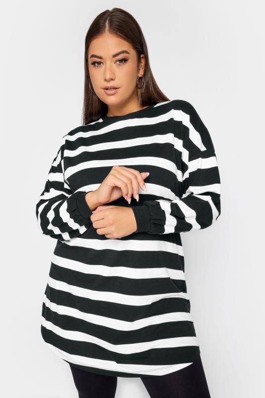 YOURS Plus Size Black & White Oversized Stripe Print Tunic Dress | Yours Clothing 1