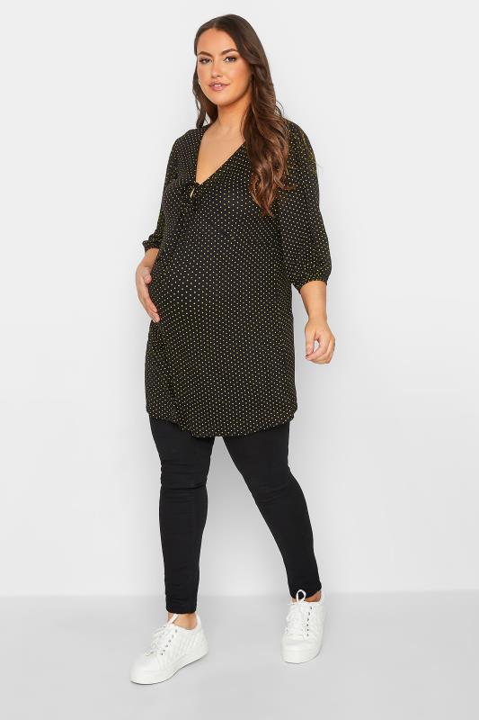 BUMP IT UP Maternity Black Polka Dot Keyhole Top | Yours Clothing 2