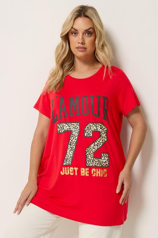  YOURS Curve Red 'L'Amour 72' Slogan T-Shirt