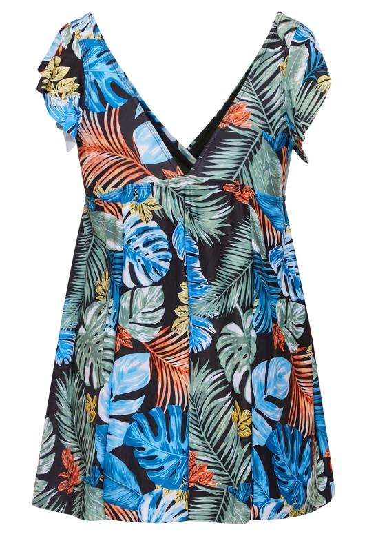 Plus Size Black Leaf Print Angel Sleeve Swim Dress | Yours Clothing 7