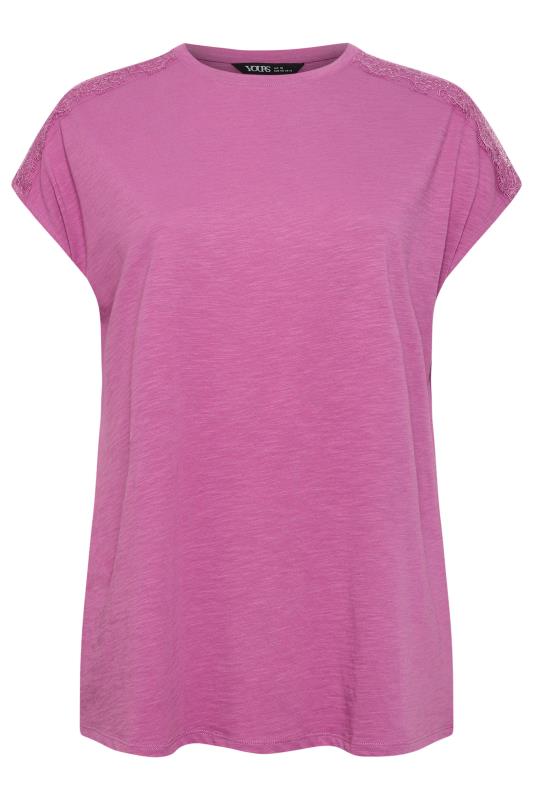 YOURS Plus Size Purple Lace Shoulder T-Shirt | Yours Clothing 5