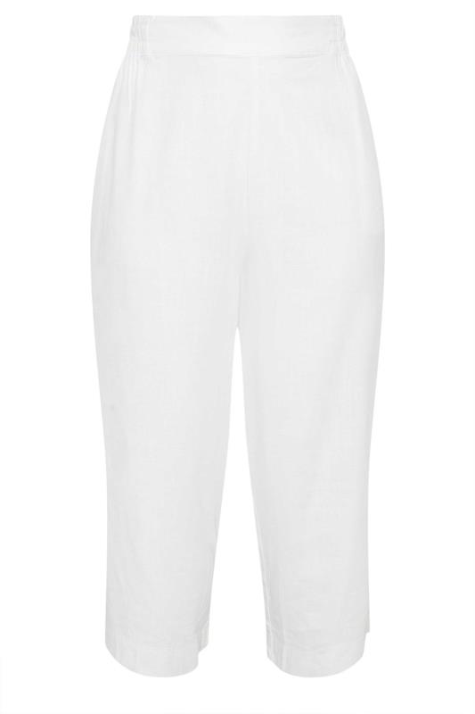 YOURS Plus Size White Wide Leg Cropped Linen Trousers | Yours Clothing 6
