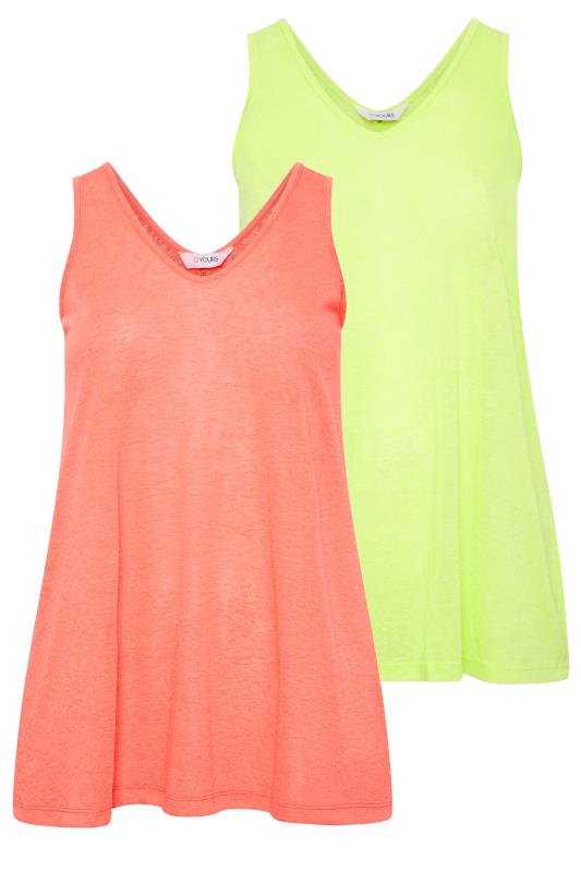 YOURS Curve Plus Size 2 PACK Lime Green Linen Look Vest Tops | Yours Clothing  8
