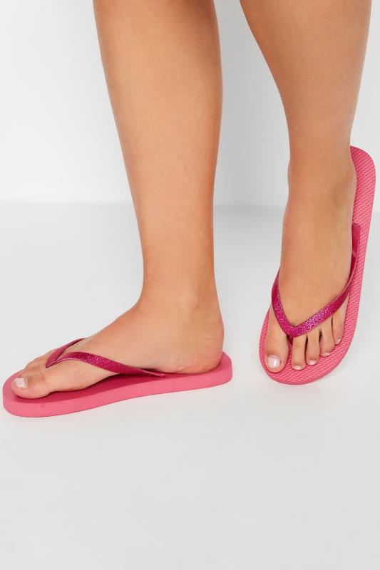 Pink Flip Flops In Extra Wide EEE Fit | Yours Clothing 1