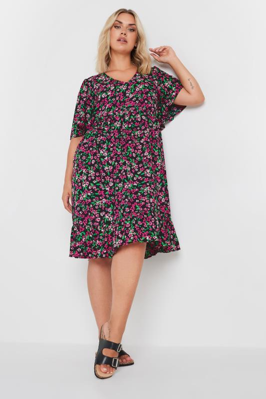 YOURS Plus Size Pink Floral Print Smock Dress | Yours Clothing 2