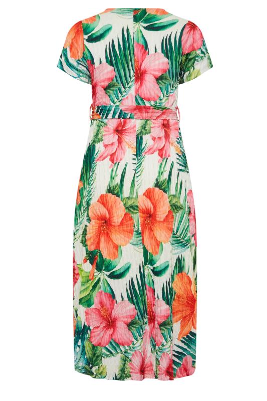YOURS Curve Green Tropical Floral Print Wrap Dress | Yours Clothing 7