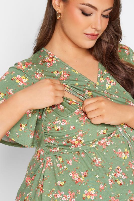 Plus Size BUMP IT UP MATERNITY Green Floral Nursing Top | Yours Clothing 5