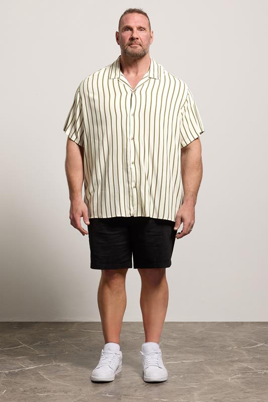 JACK & JONES Big & Tall Olive Green Stripe Resort Shirt | BadRhino 2