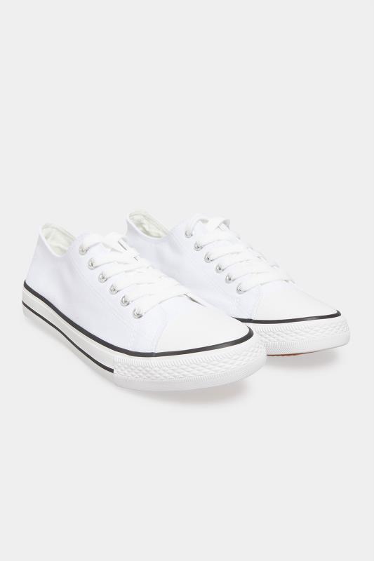 Plus Size  White Canvas Low Trainers In Wide E Fit