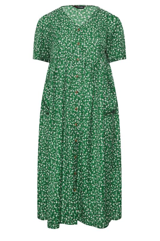 YOURS Plus Size Green Daisy Print Smock Dress | Yours Clothing 6