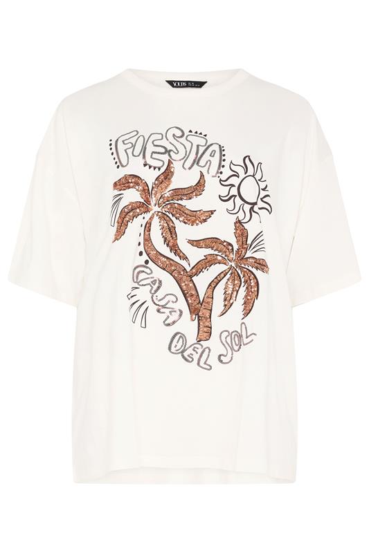YOURS Plus Size White Embellished Oversized T-shirt | Yours Clothing 5