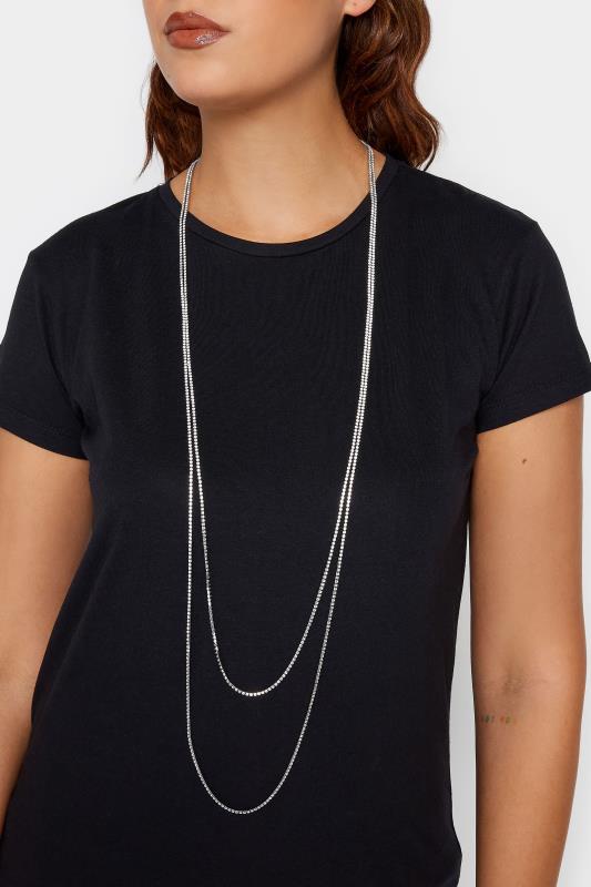 Silver Tone Long Diamante Necklace | Yours Clothing  1