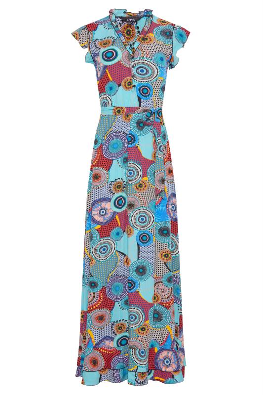LTS Tall Blue Mixed Print Frill Sleeve Maxi Dress 6
