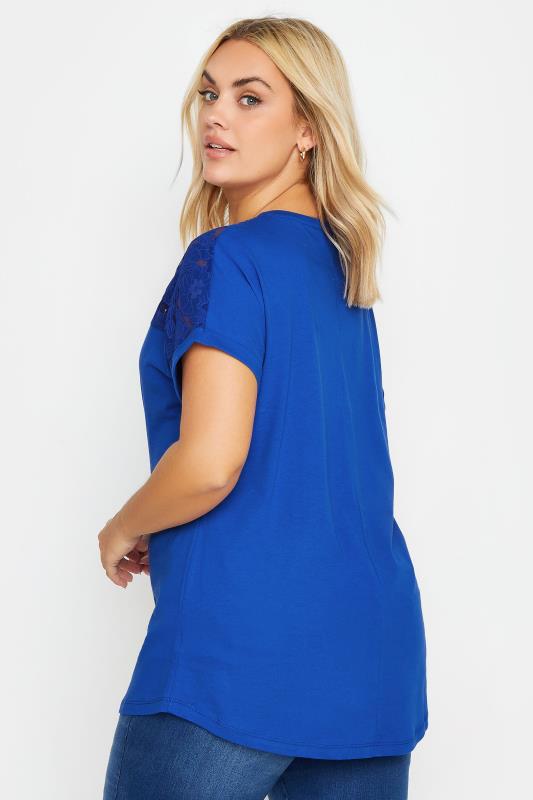YOURS Plus Size Blue Floral Mesh T-Shirt | Yours Clothing 3