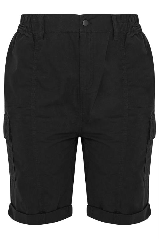 YOURS Plus Size Black Elasticated Waist Cargo Shorts | Yours Clothing 5