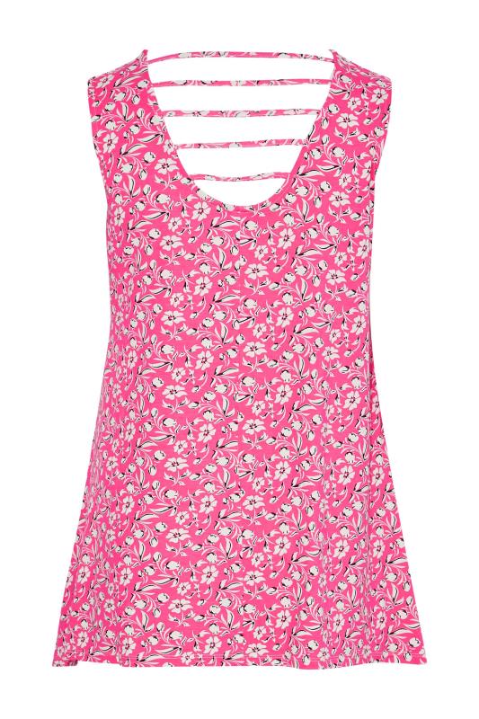 Plus Size Pink Floral Open Back Hanky Hem Vest Top | Yours Clothing 6
