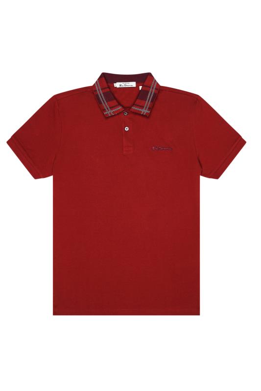 BEN SHERMAN Red Check Collar Interest Polo Shirt_F.jpg