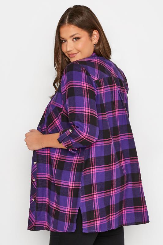 Plus Size Purple & Black Check Brushed Boyfriend Shirt | Yours Clothing 4