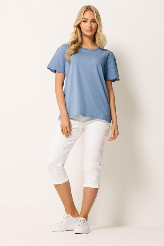 M&Co Light Blue Embroidered Sleeve Cotton T-Shirt | M&Co 1